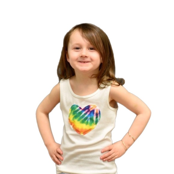 Kid’s White Tank Top W/ Tie Dye Heart Patch - Picture 5 of 9